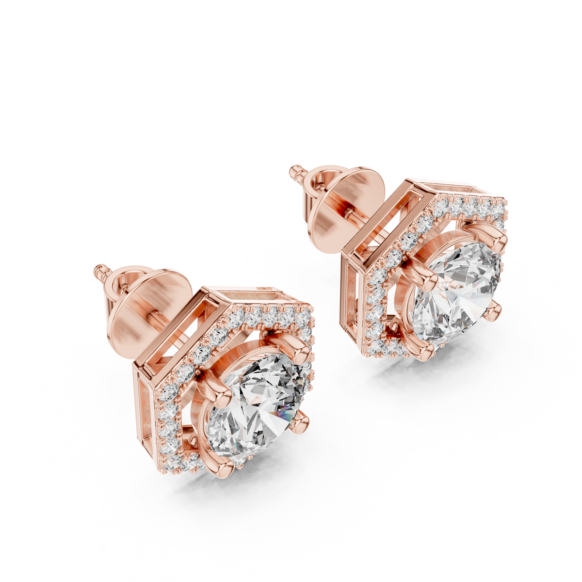 Hexagonal Diamond Floating Halo Studs
