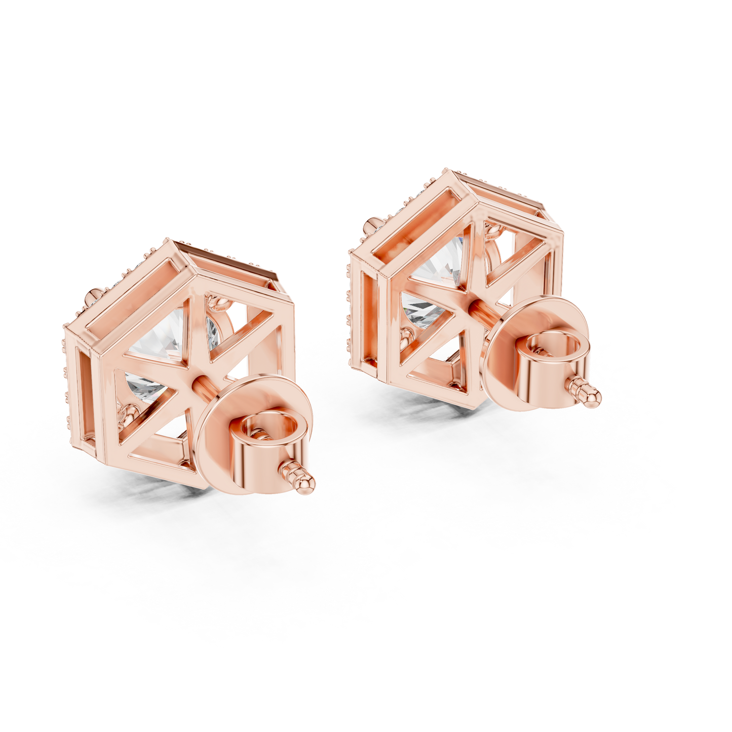Hexagonal Diamond Floating Halo Studs