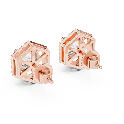 Hexagonal Diamond Floating Halo Studs