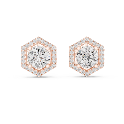 Hexagonal Diamond Floating Halo Studs