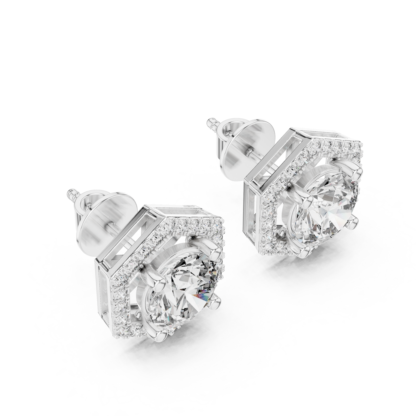 Hexagonal Diamond Floating Halo Studs