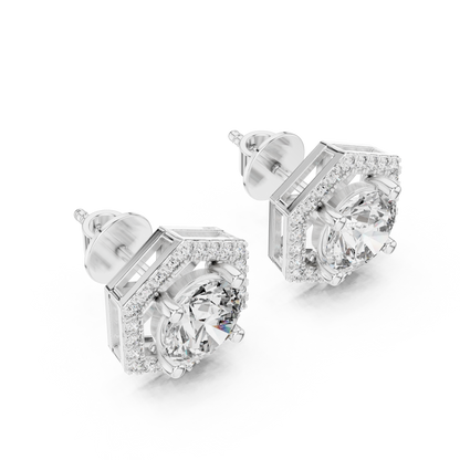 Hexagonal Diamond Floating Halo Studs