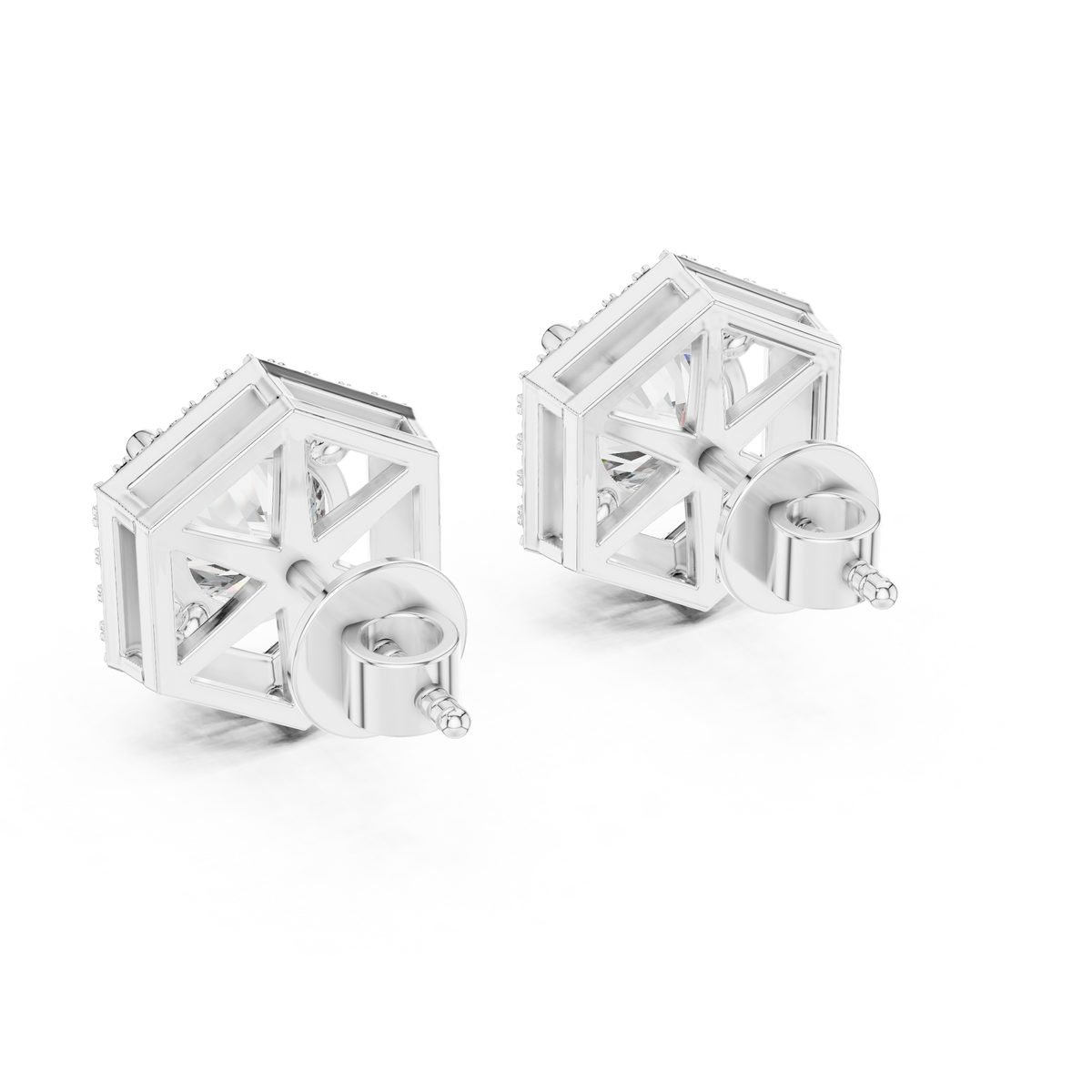 Hexagonal Diamond Floating Halo Studs