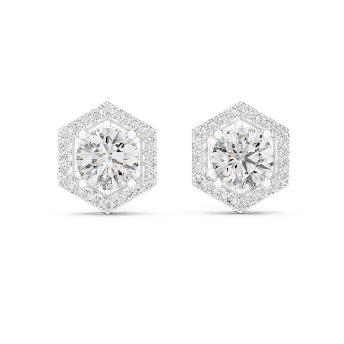 Hexagonal Diamond Floating Halo Studs