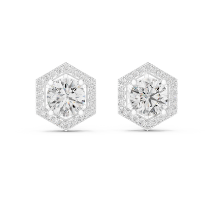Hexagonal Diamond Floating Halo Studs