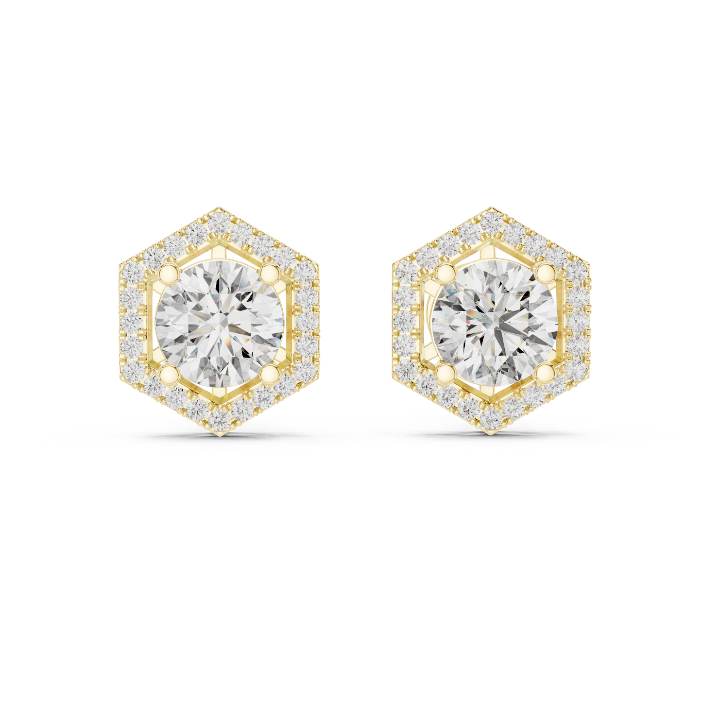 Hexagonal Diamond Floating Halo Studs