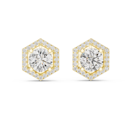 Hexagonal Diamond Floating Halo Studs