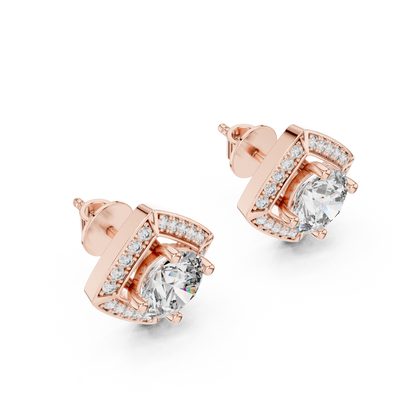 Diamond Kite-Set Square Halo Stud Earrings