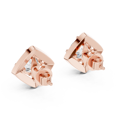 Diamond Kite-Set Square Halo Stud Earrings