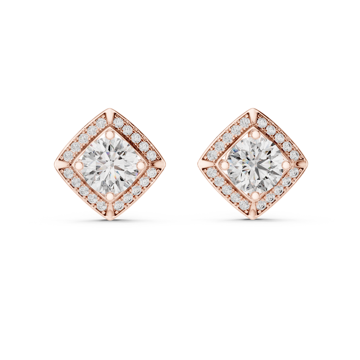 Diamond Kite-Set Square Halo Stud Earrings