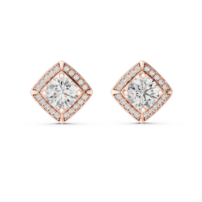 Diamond Kite-Set Square Halo Stud Earrings