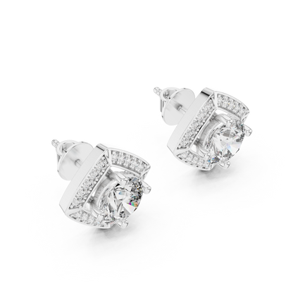 Diamond Kite-Set Square Halo Stud Earrings