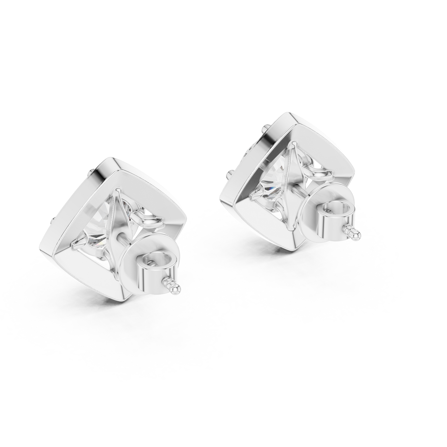 Diamond Kite-Set Square Halo Stud Earrings