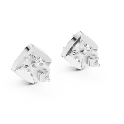 Diamond Kite-Set Square Halo Stud Earrings