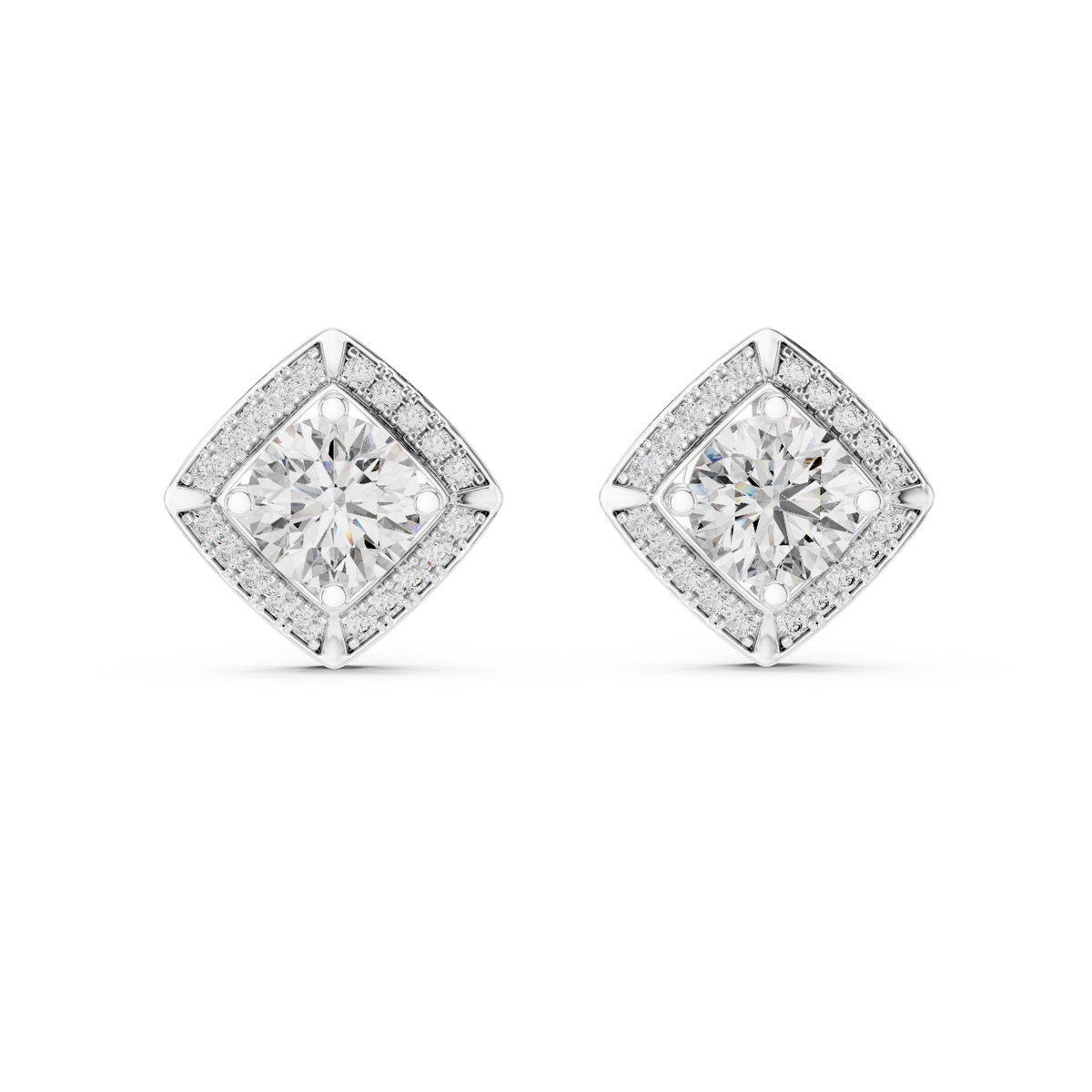 Diamond Kite-Set Square Halo Stud Earrings