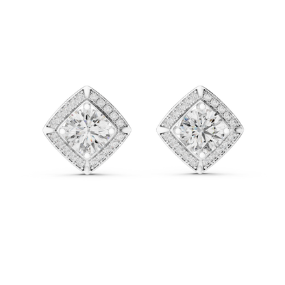 Diamond Kite-Set Square Halo Stud Earrings