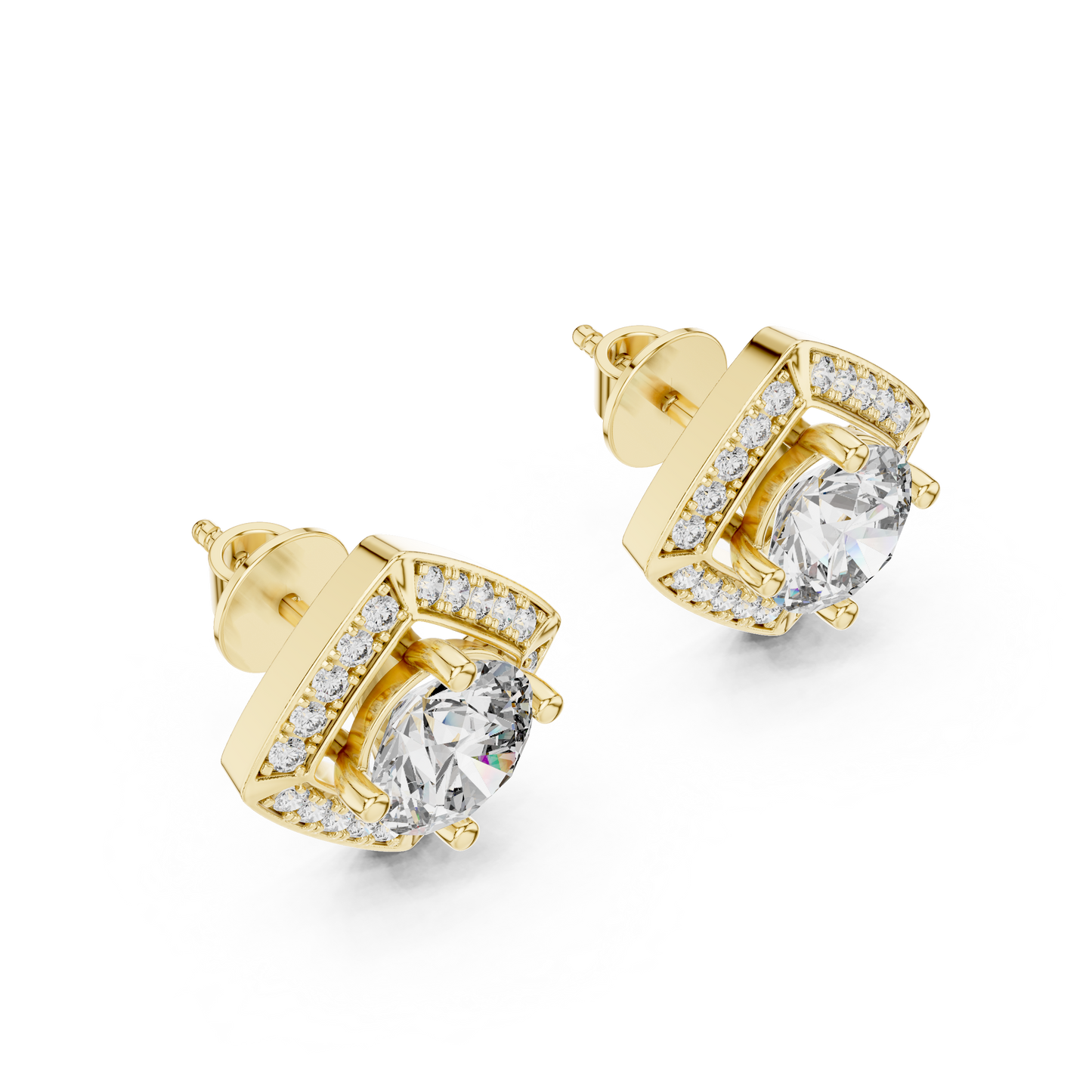 Diamond Kite-Set Square Halo Stud Earrings