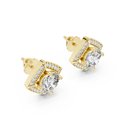 Diamond Kite-Set Square Halo Stud Earrings