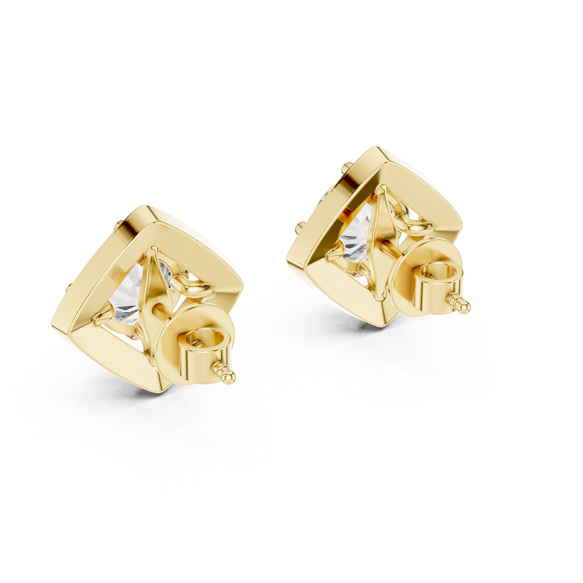Diamond Kite-Set Square Halo Stud Earrings