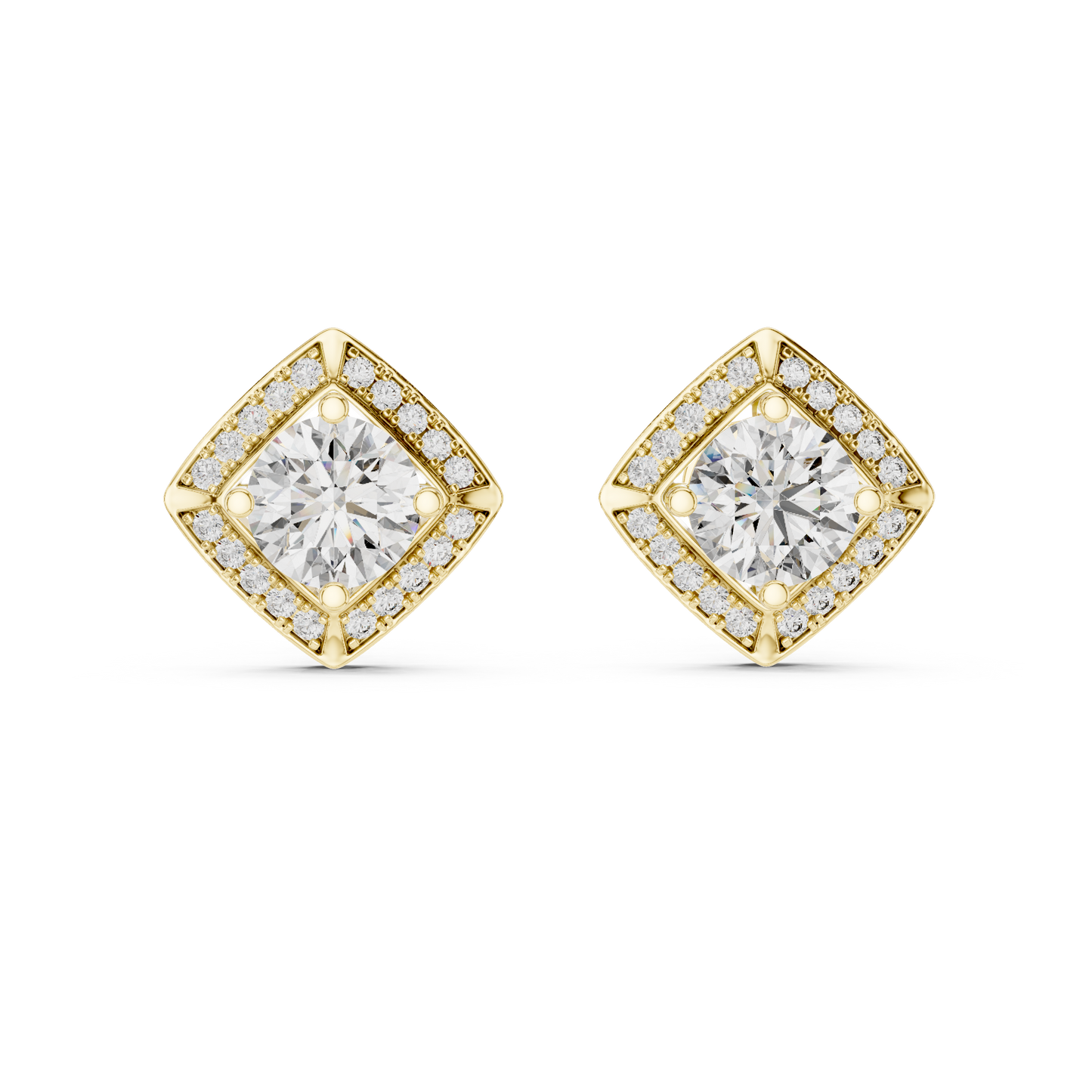 Diamond Kite-Set Square Halo Stud Earrings