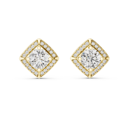 Diamond Kite-Set Square Halo Stud Earrings