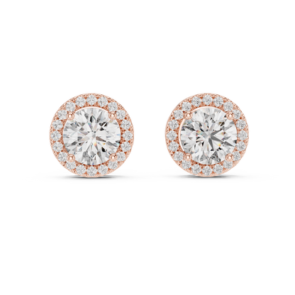 Round Brilliant Diamond Halo Stud Earrings