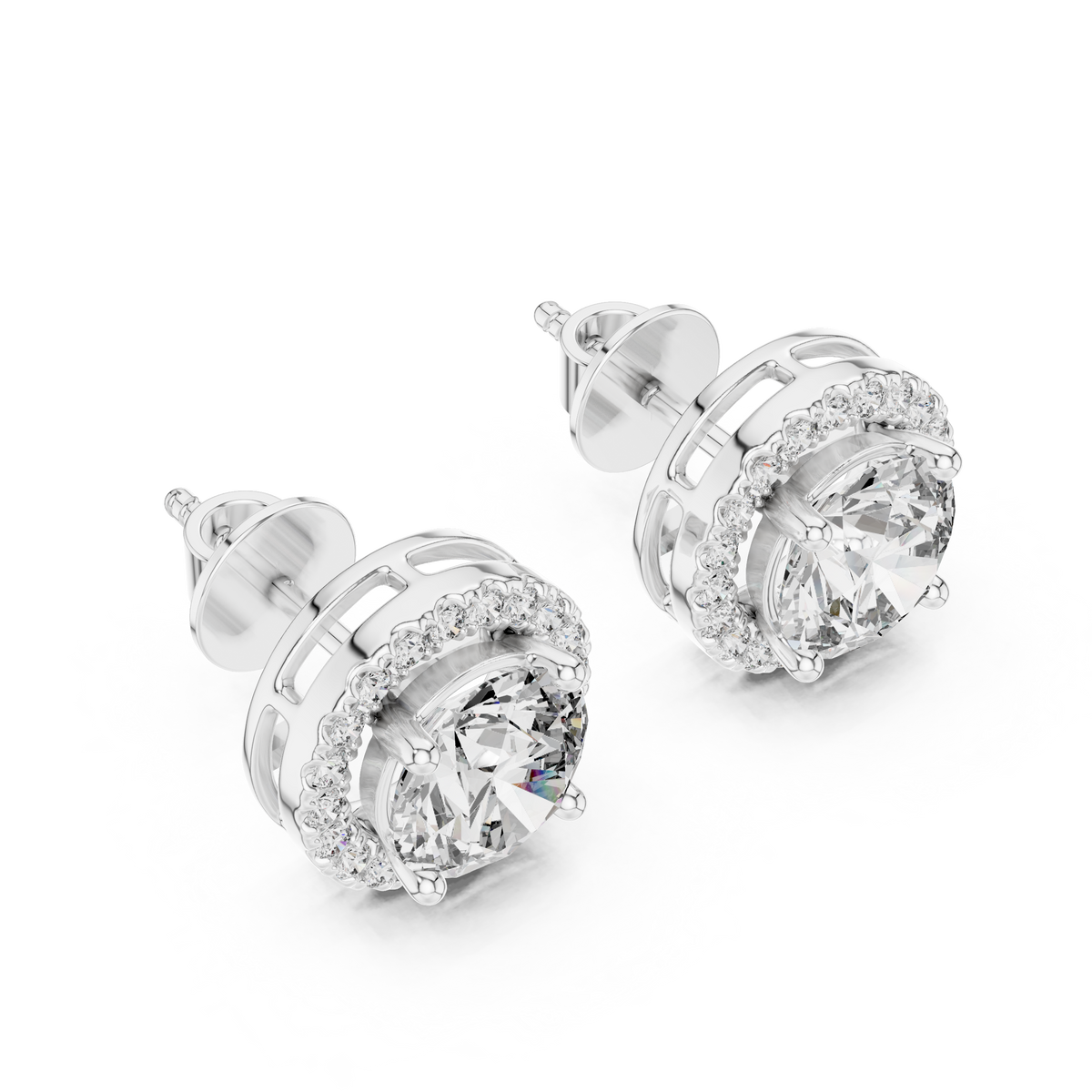 Round Brilliant Diamond Halo Stud Earrings
