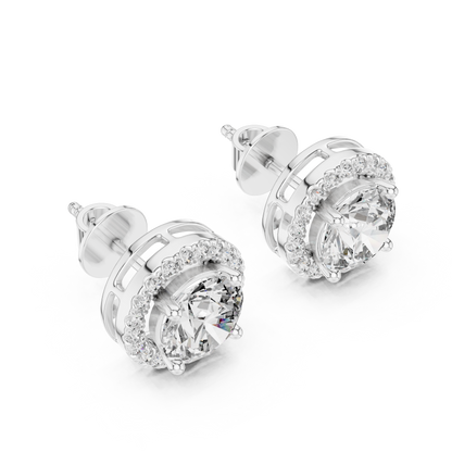 Round Brilliant Diamond Halo Stud Earrings