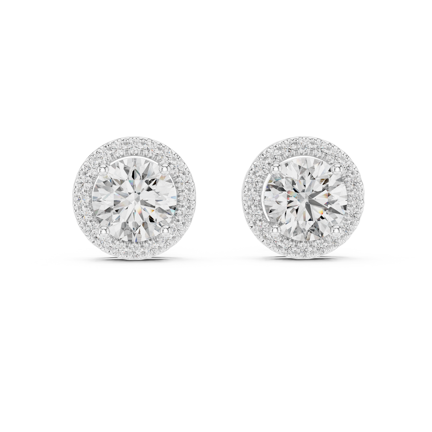 Round Brilliant Diamond Halo Stud Earrings