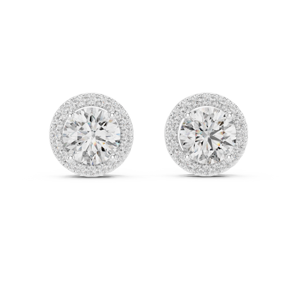 Round Brilliant Diamond Halo Stud Earrings