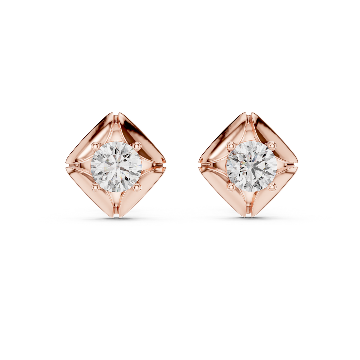 Geometric Rhombus Diamond Halo Studs