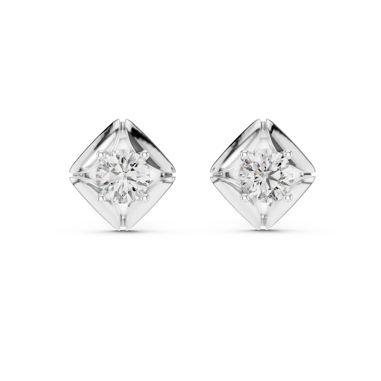Geometric Rhombus Diamond Halo Studs