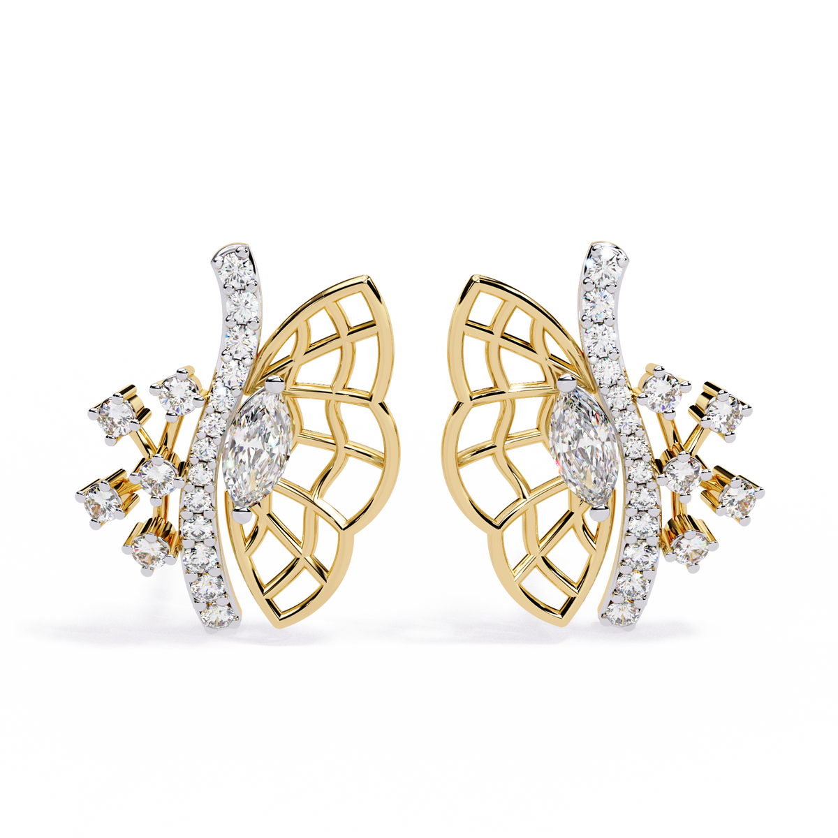 Fluttering Diamond Butterfly Earrings Yellow Gold