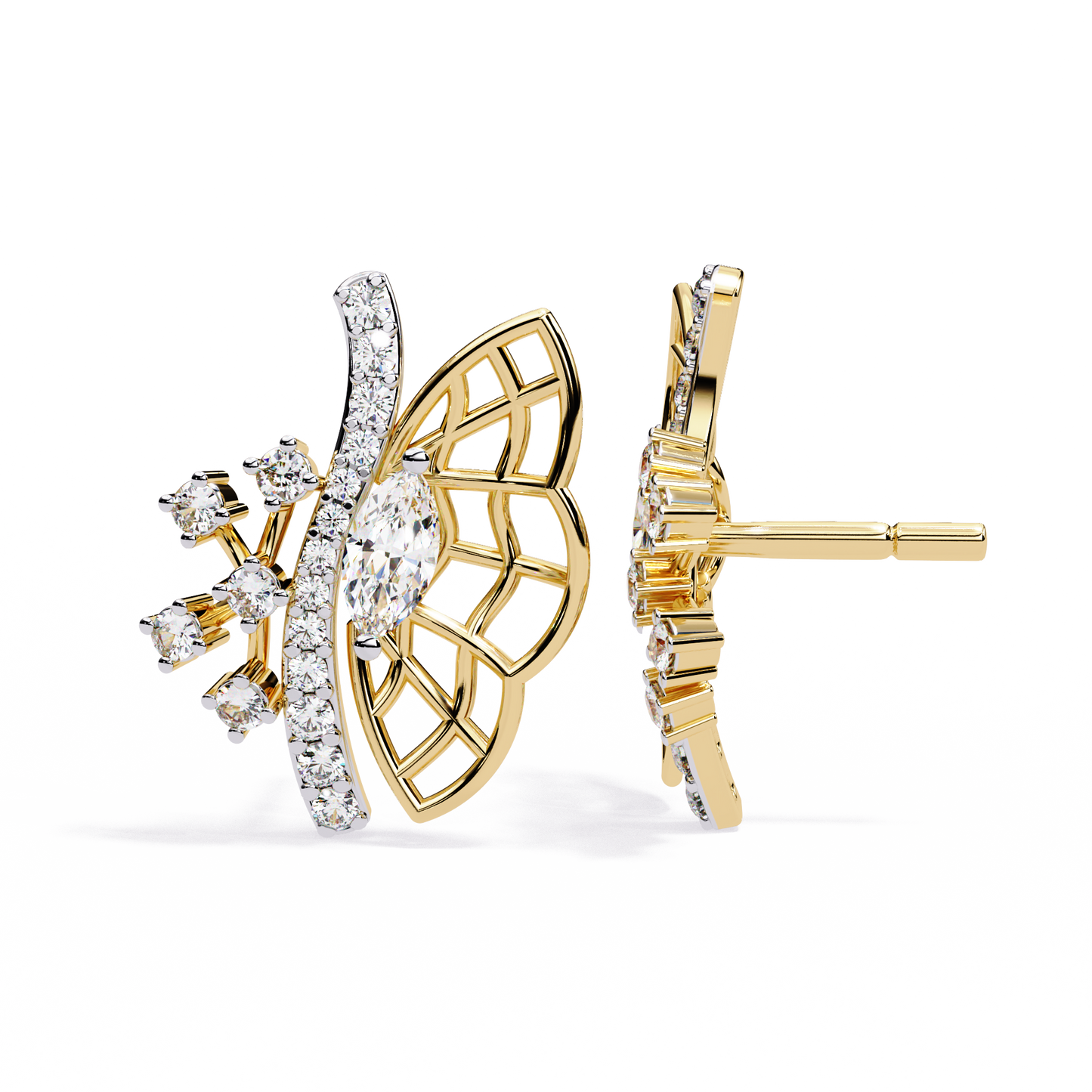 Fluttering Diamond Butterfly Earrings Yellow Gold