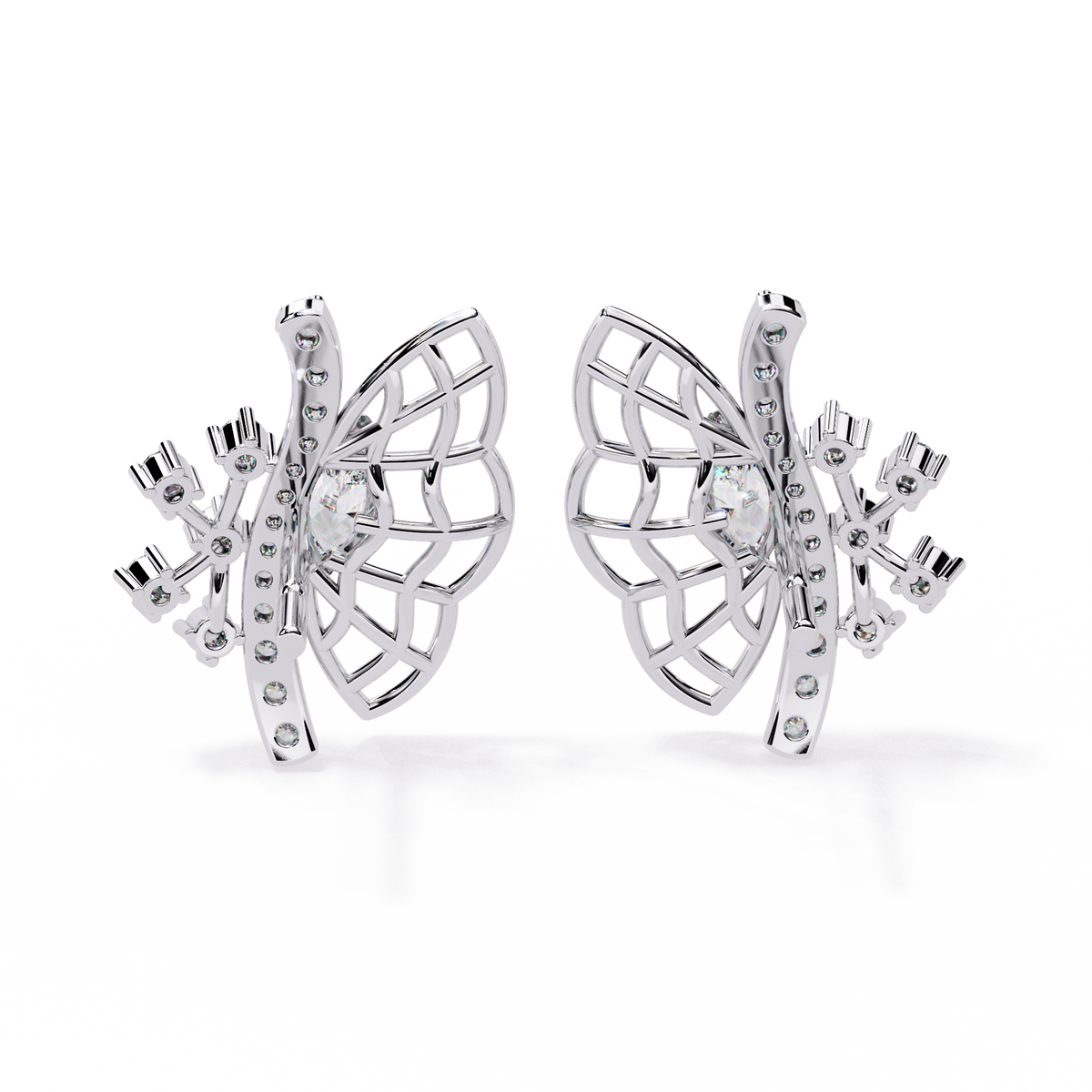 Fluttering Diamond Butterfly Earrings White Gold