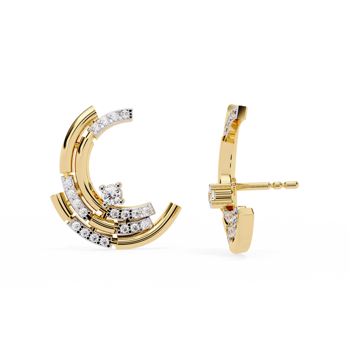 Celestial Arc Diamond Earrings Yellow Gold
