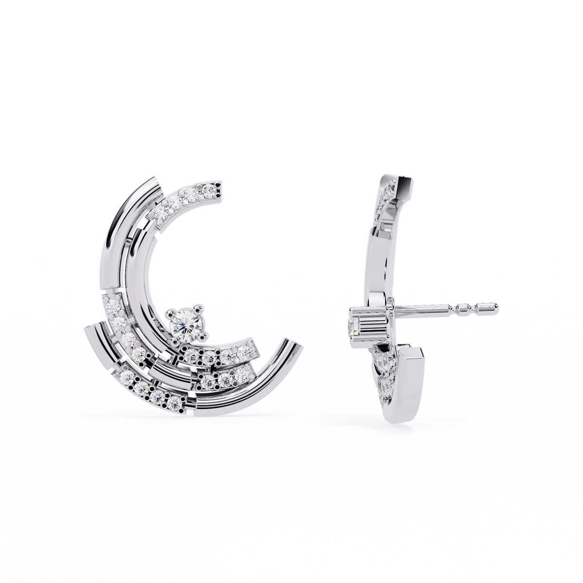 Celestial Arc Diamond Earrings White Gold