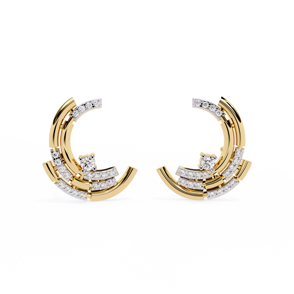 Celestial Arc Diamond Earrings Yellow Gold