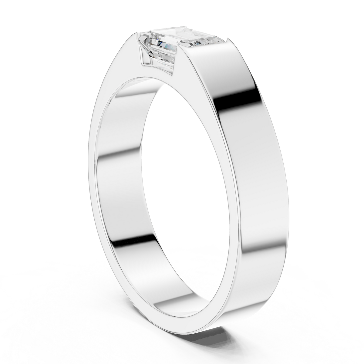 Men’s Emerald Cut Diamond Band Ring White Gold 