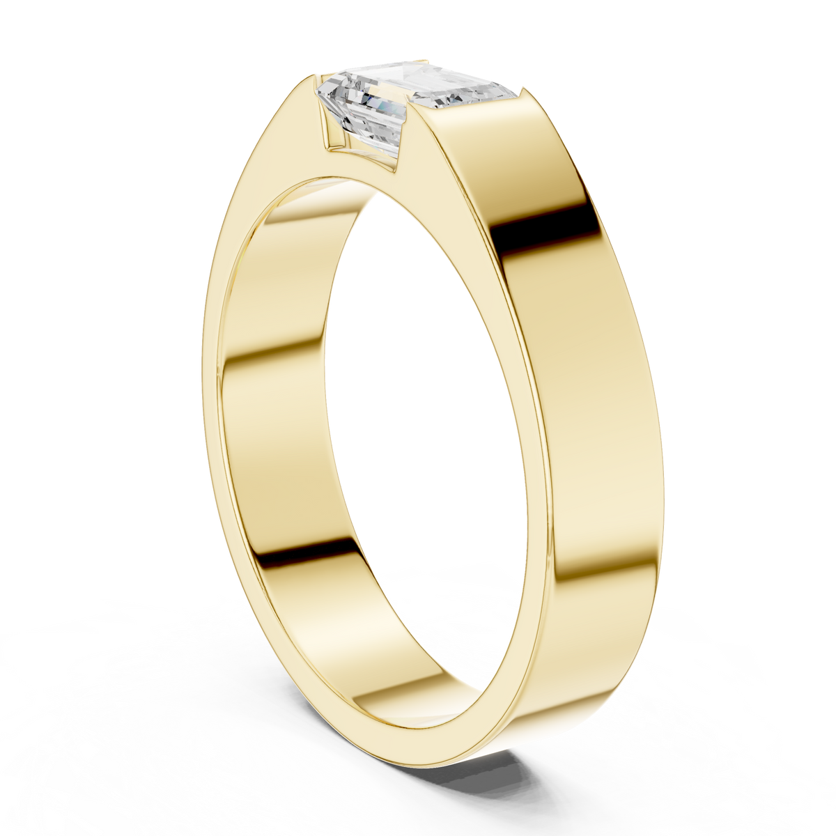 Men’s Emerald Cut Diamond Band Ring Yellow Gold 