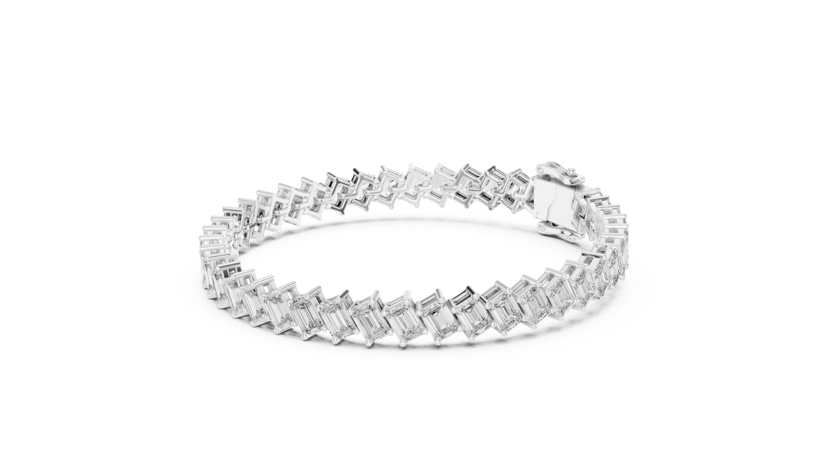 The Diagonal Emerald Cut Diamond Tennis Bracelet