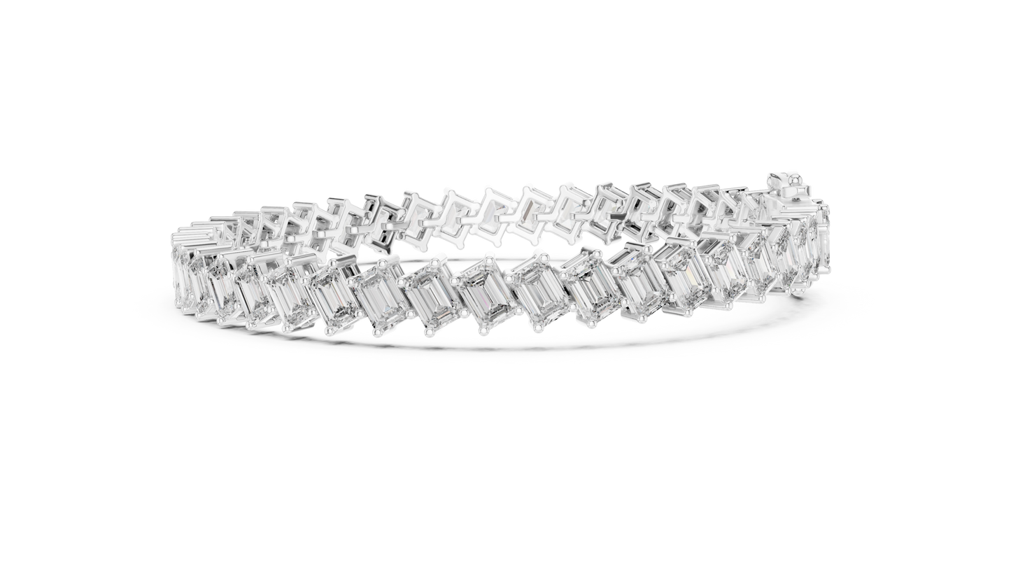 The Diagonal Emerald Cut Diamond Tennis Bracelet
