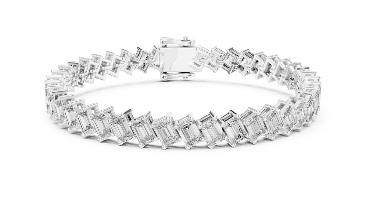 The Diagonal Emerald Cut Diamond Tennis Bracelet