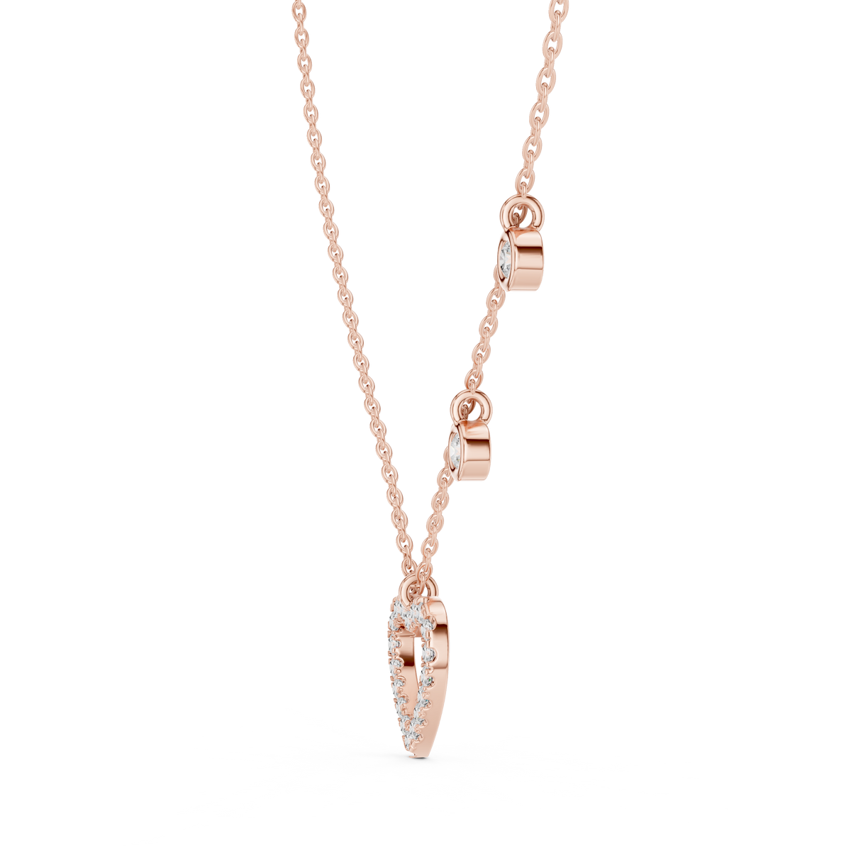 Diamond Heart Charm Necklace Rose Gold