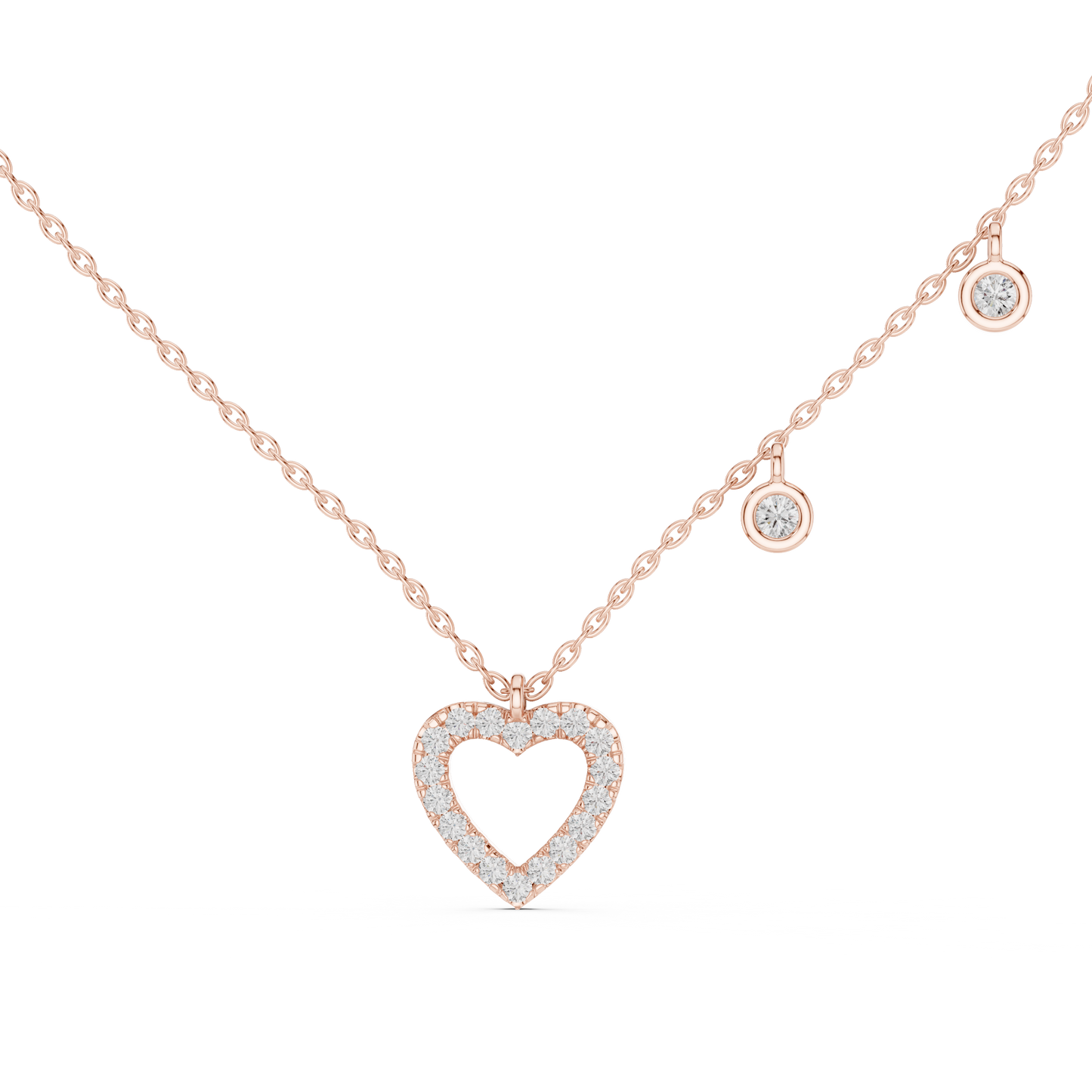 Diamond Heart Charm Necklace Rose Gold