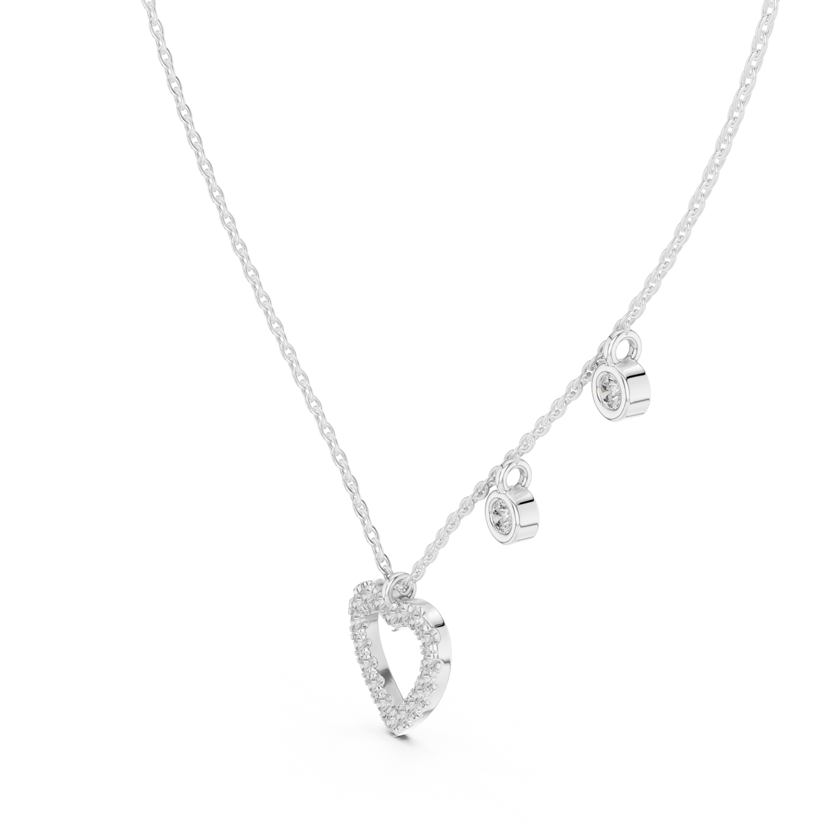 Diamond Heart Charm Necklace White Gold
