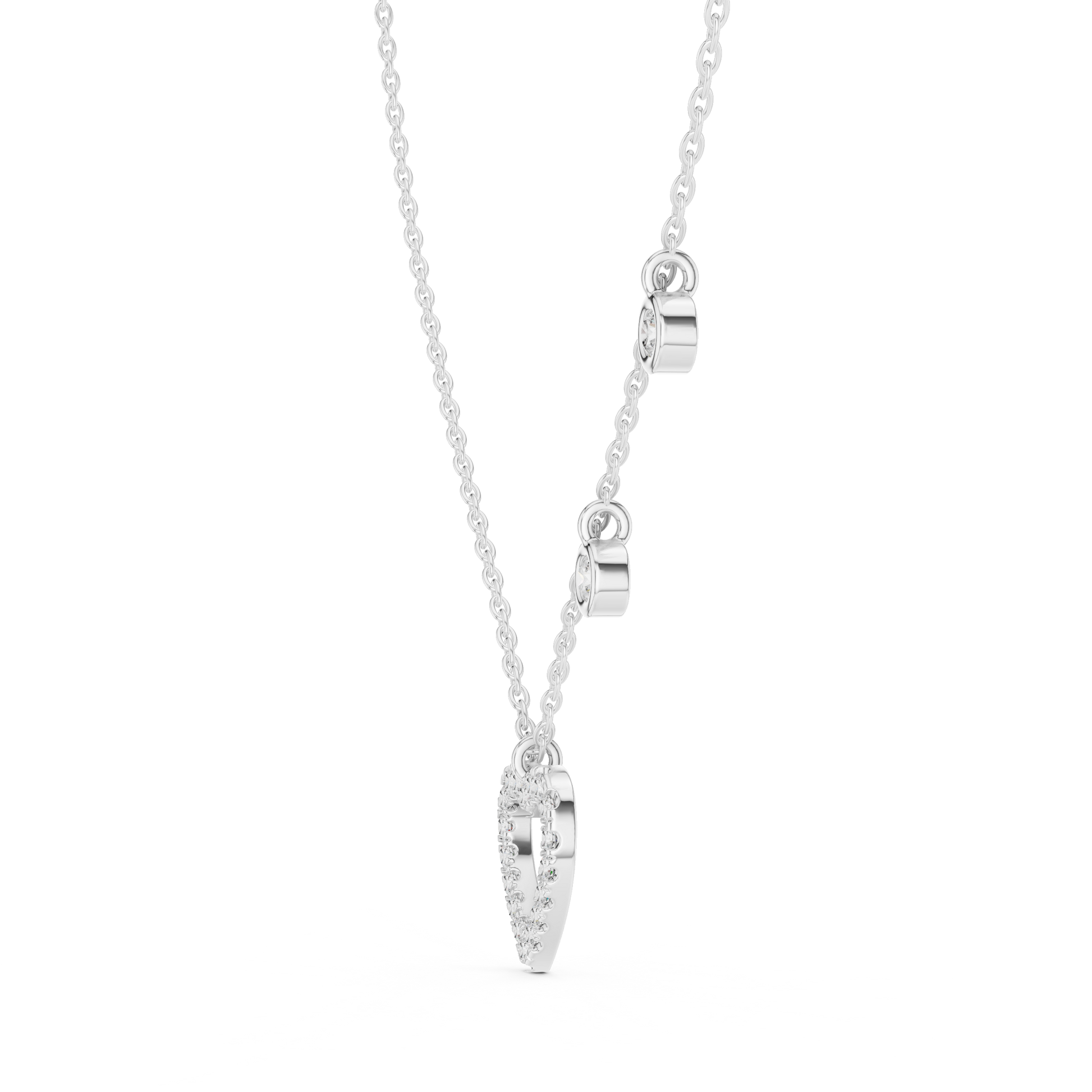 Diamond Heart Charm Necklace White Gold