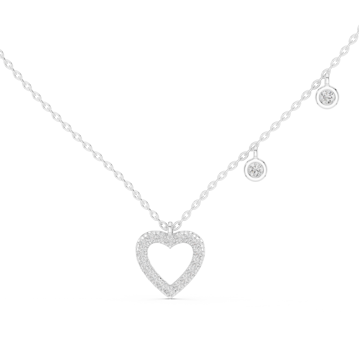 Diamond Heart Charm Necklace White Gold