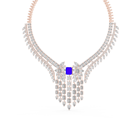 Blue Sapphire Diamond Fringe Statement Necklace