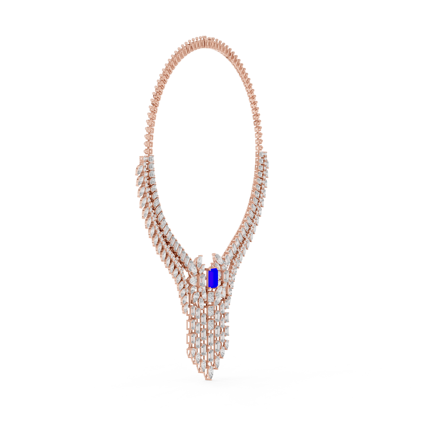 Blue Sapphire Diamond Fringe Statement Necklace
